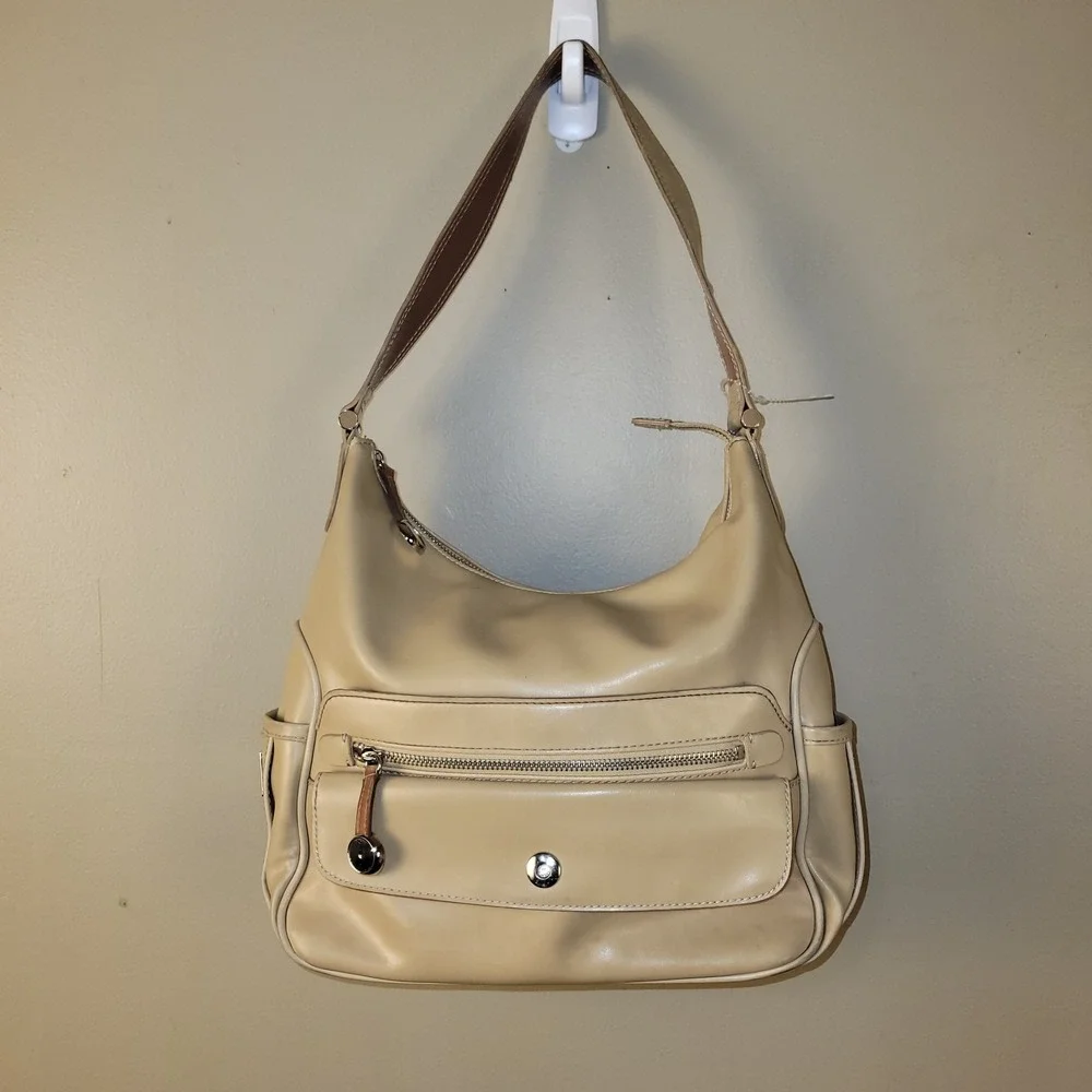Liz Claiborne Beige Shoulder Bag Faux Leather Minimalist Classic Hobo Pocket
